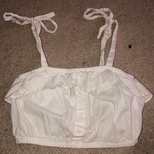 White crop self tie shirt